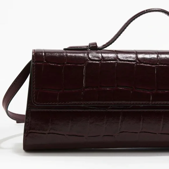 H&M Crocodile-Embossed Rectangular Clutch / Crossbody Bag Burgundy NWT - Picture 5 of 8